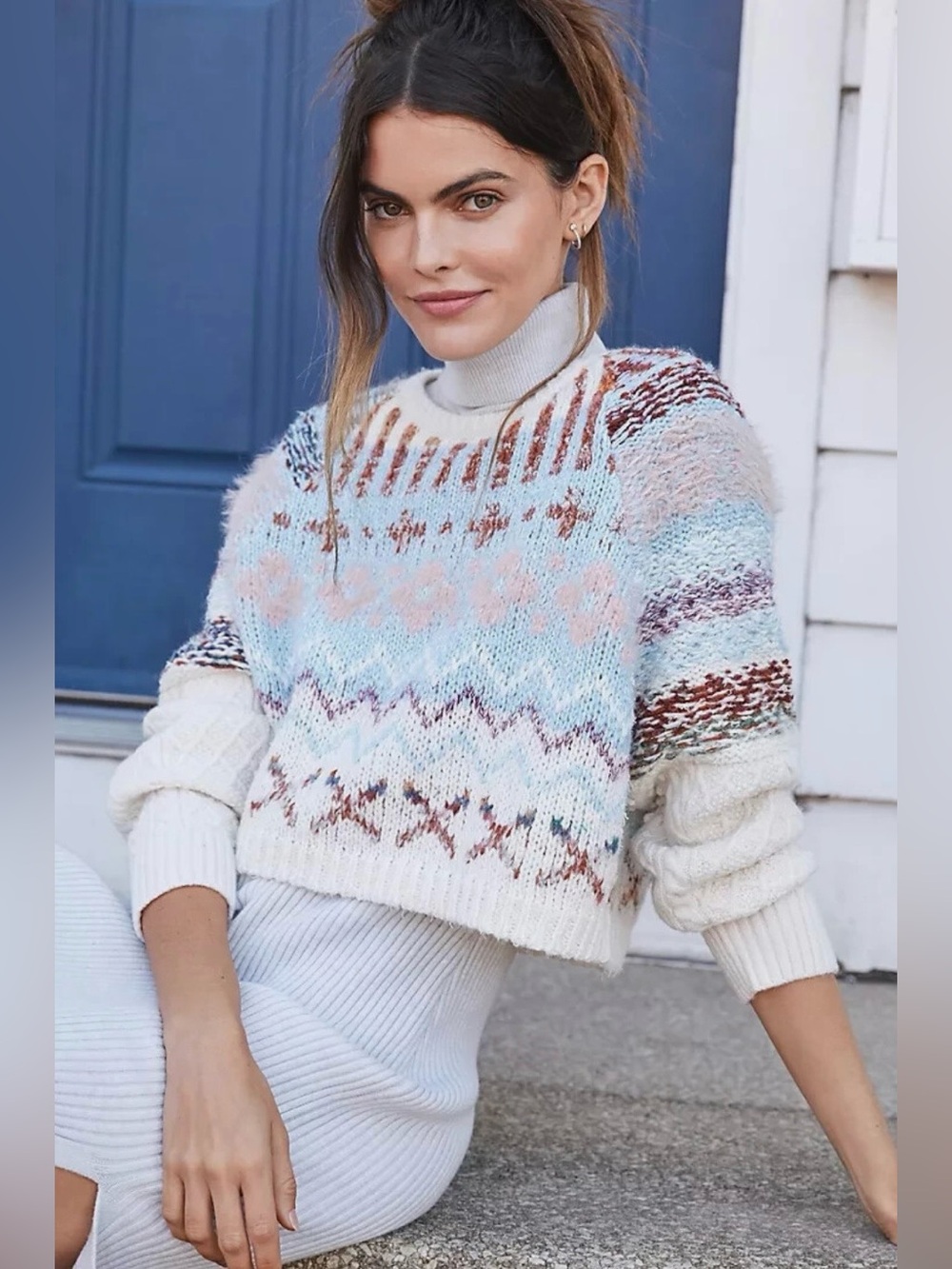 Anthropologie Daily Practice Fair Isle Cropped Chunky Knit Sweater XS/S